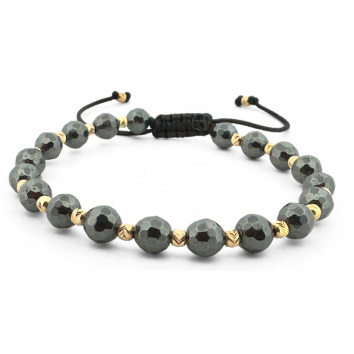 Brățară cu Biluțe de Argint Placate cu Aur 24K - Hematit Fațetat 6mm, Șnur Reglabil, Unisex - Energie, Echilibru & Protecție [1]