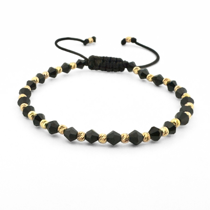 Brățară cu Biluțe de Argint Placate cu Aur 24K, Cristale Sticlă Biconice 4mm, Șnur Reglabil, Unisex [1]