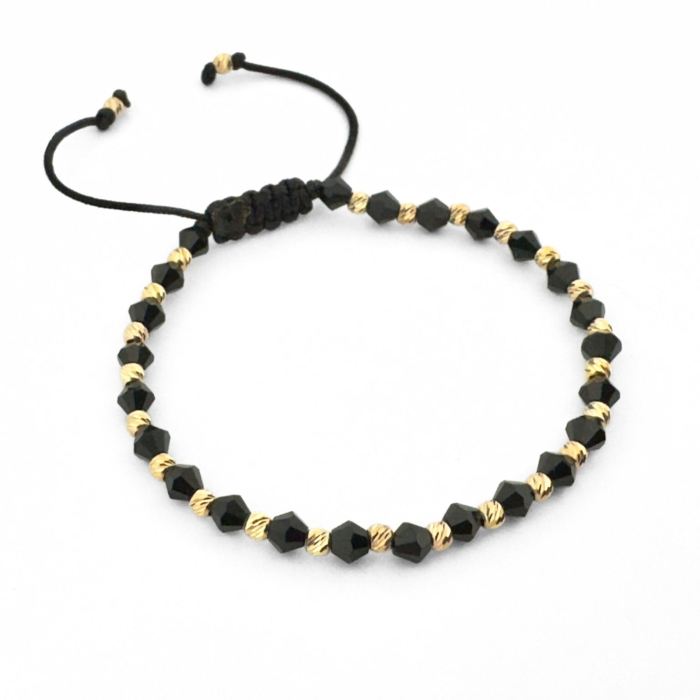 Brățară cu Biluțe de Argint Placate cu Aur 24K, Cristale Sticlă Biconice 4mm, Șnur Reglabil, Unisex [2]