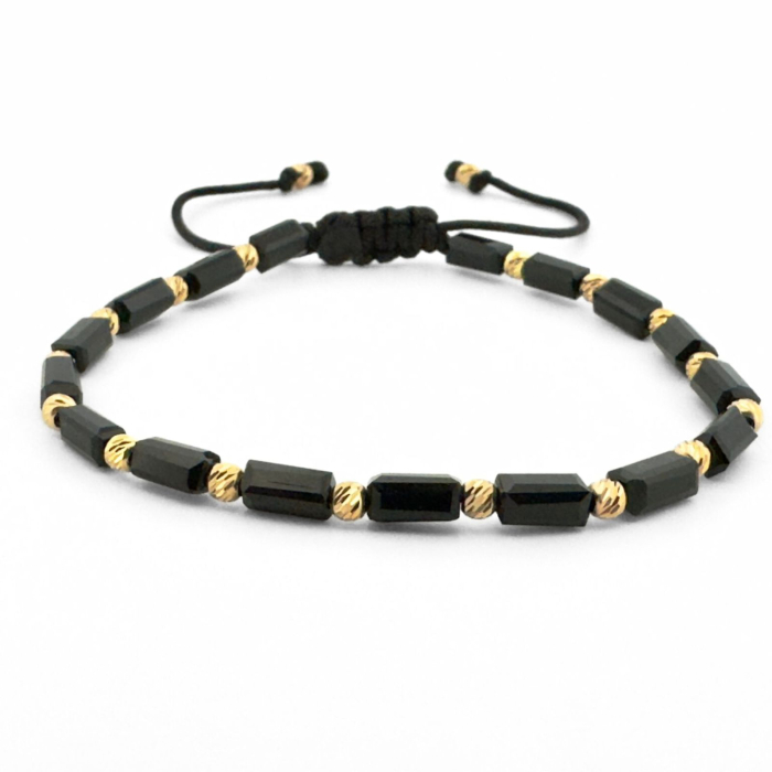 Brățară cu Biluțe de Argint Placate cu Aur 24K, Cristale Sticlă Dreptunghiulare, Șnur Reglabil, Unisex [1]