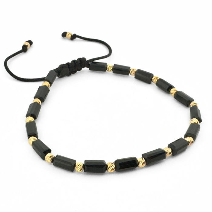 Brățară cu Biluțe de Argint Placate cu Aur 24K, Cristale Sticlă Dreptunghiulare, Șnur Reglabil, Unisex [2]