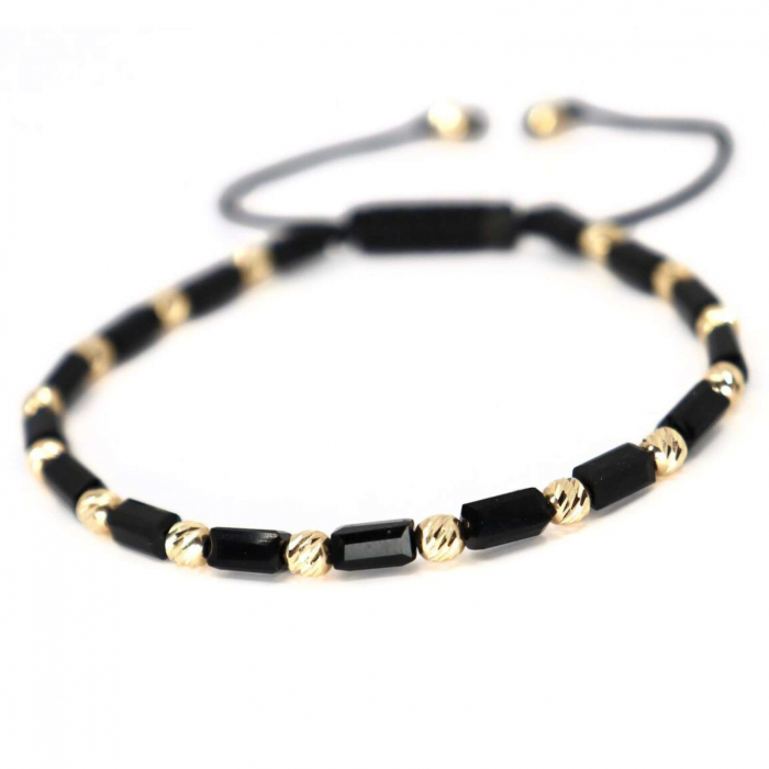 Brățară cu biluțe de aur 14K 4mm, șnur reglabil și Cristale Sticlă [2]