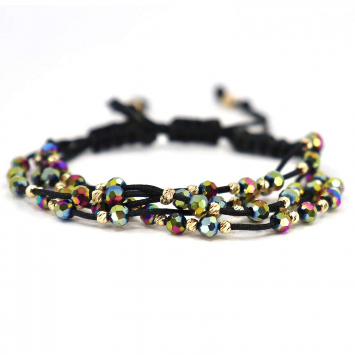 Brățară cu Biluțe de Aur 14K pentru Damă, Cristale Sticlă Multicolore și Șnur [2]