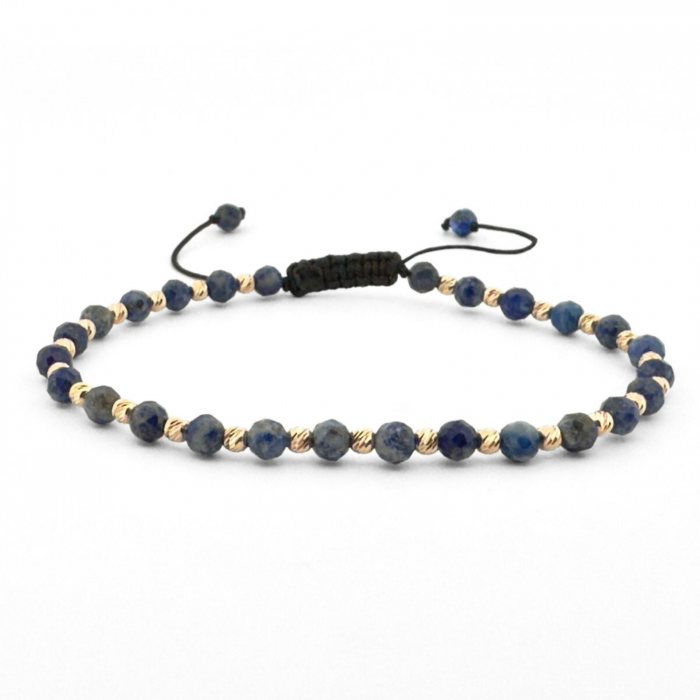 Bratara cu Bilute de Aur 14K, Pietre Lapis Lazuli si snur Reglabil, Unisex