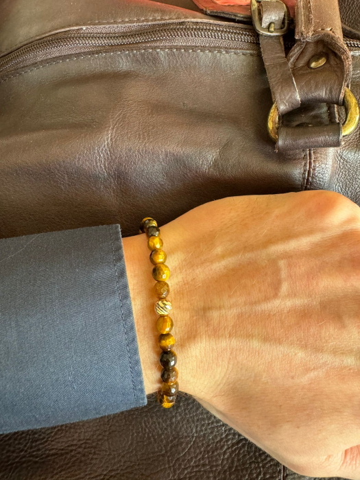 Brățară cu biluțe de aur 14K, pietre Ochi de Tigru 6mm și șnur reglabil [2]