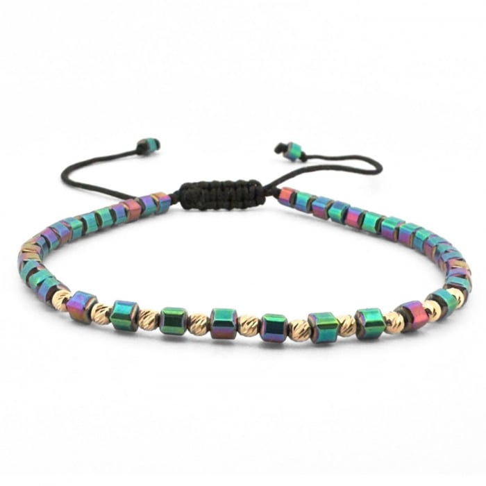 Bratara cu Bilute de Aur 14K si Hematit Cuburi Multicolor 3mm, pentru Dama