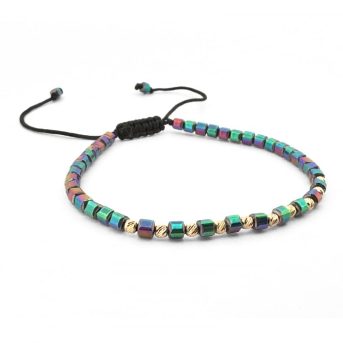 Brățară cu Biluțe de Aur 14K și Hematit Cuburi Multicolor 3mm, pentru Damă [2]