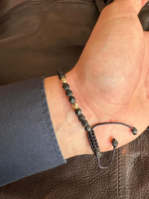 Brățară cu biluțe de aur 14K și Hematit Negru, șnur reglabil [3]