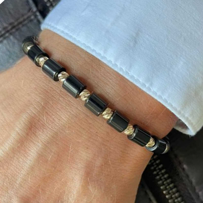 Brățară cu biluțe de aur 14K și Hematit, șnur împletit reglabil [2]