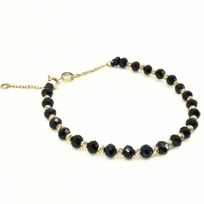 Brățară cu Biluțe de Aur Damă, Cristale Sticlă Fațetate și Închizătoare cu Extensie Lanț, Reglabilă [3]