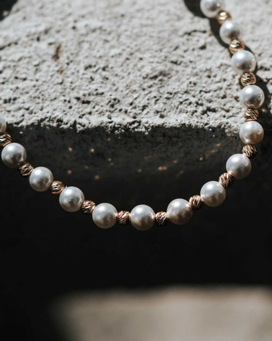 Brățară cu Biluțe de Aur Damă, Perle Stil Mallorca și Închizătoare cu Extensie Lanț, Reglabilă [3]