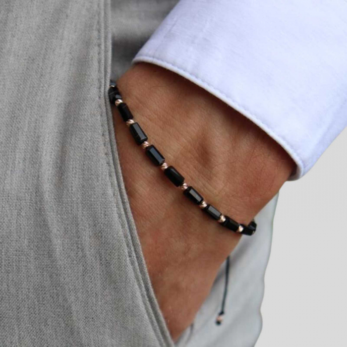 Bratara cu bilute de aur roz 14k, snur reglabil si Cristale Sticla [2]