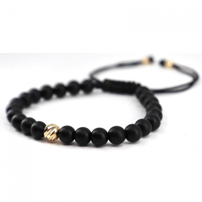 Bratara cu bilute de aur si pietre semipretioase onix mat 6 mm, snur impletit [5]