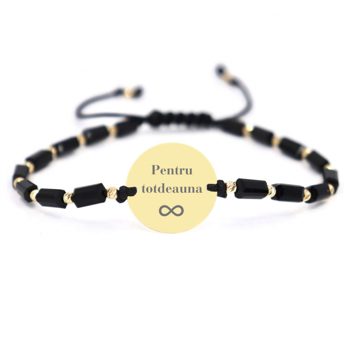 Brățară cu biluțe și bănuț Aur 14K personalizată cu poză, cristale sticlă și șnur [2]