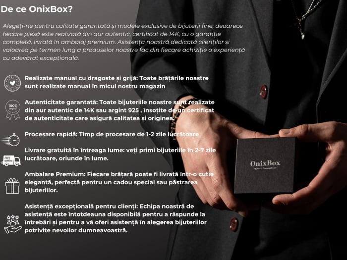 Brățară cu Biluțe și Charm de Aur 14K, Onix 6 mm și Șnur Reglabil [5]