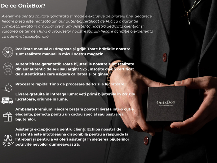 Brățară cu Șnur Reglabil, Biluțe și Charm de Aur 14K, Pietre Onix [6]