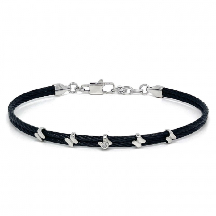 Bratara cu Diamant 0.015ct din Otel Inoxidabil Negru, pentru Barbati