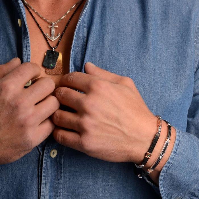 Brățară cu Diamant de 0.015ct pentru Bărbați, din Oțel Inoxidabil Negru [7]