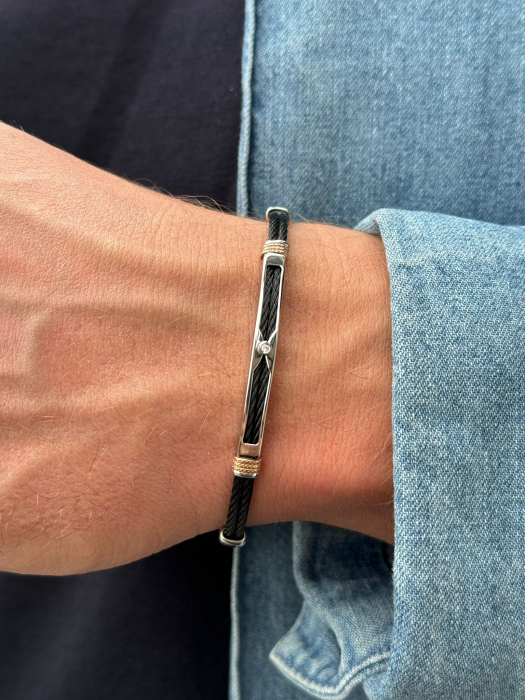 Brățară cu Diamant de 0.015ct pentru Bărbați, din Oțel Inoxidabil Negru [5]
