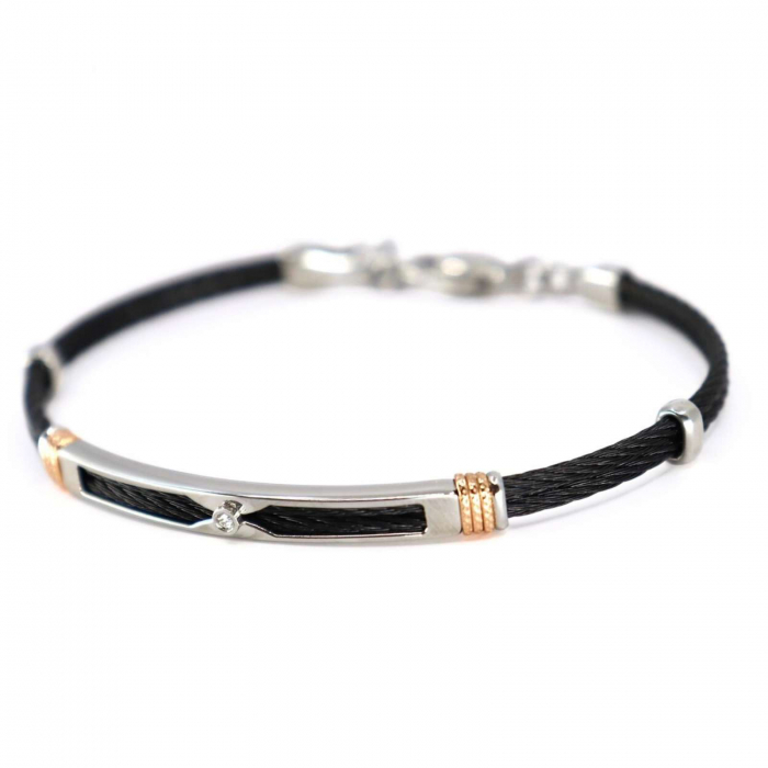 Brățară cu Diamant de 0.015ct pentru Bărbați, din Oțel Inoxidabil Negru [8]