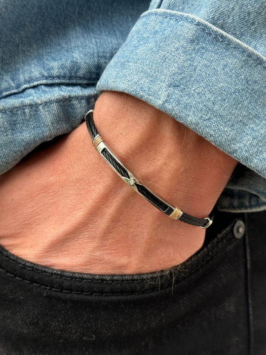Brățară cu Diamant de 0.015ct pentru Bărbați, din Oțel Inoxidabil Negru [6]