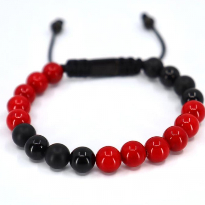 Bratara cu pietre onix negru si jasp rosu 8mm, snur reglabil [4]