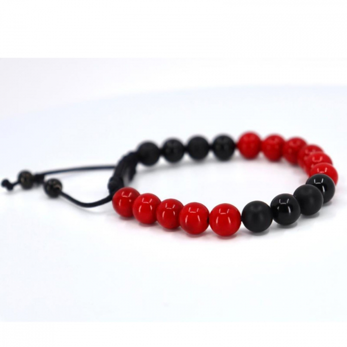 Bratara cu pietre onix negru si jasp rosu 8mm, snur reglabil [3]
