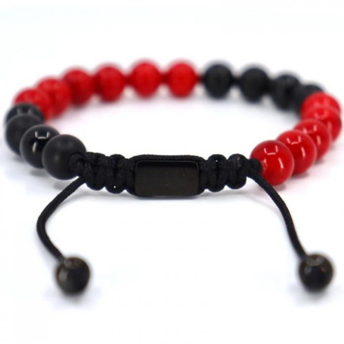Bratara cu pietre onix negru si jasp rosu 8mm, snur reglabil [2]