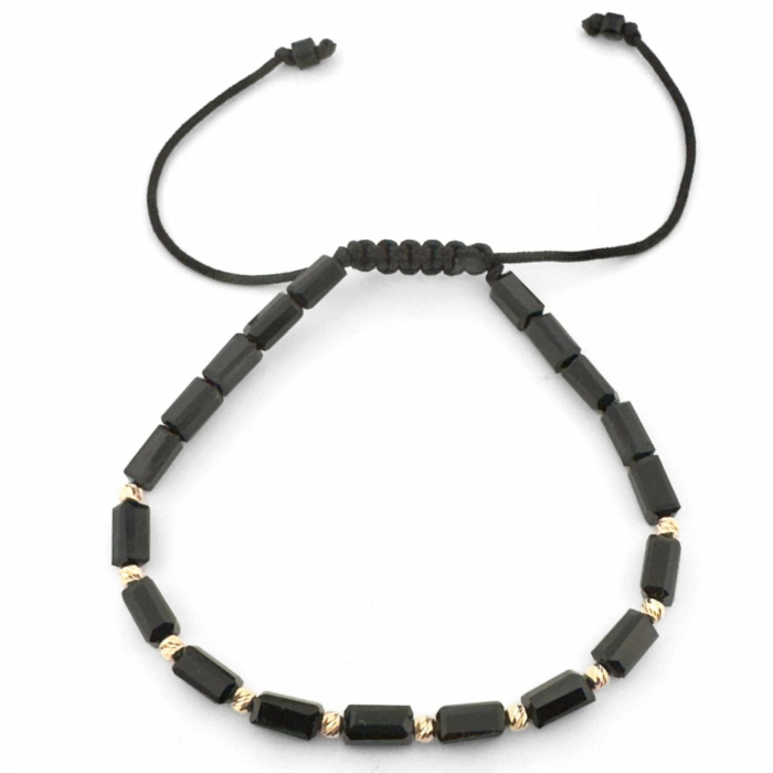 Brățară cu Șnur și 10 Bile din Aur 14K, Cristale de Sticlă Dreptunghiulare, Unisex [2]