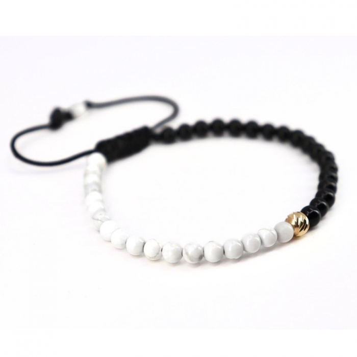 Brățară cu Șnur și Bilă de Aur 5 mm 14K, Pietre Naturale Onix și Howlit [2]