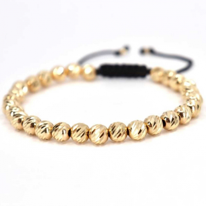 Brățară cu șnur și bile de Aur 14K 6 mm [3]