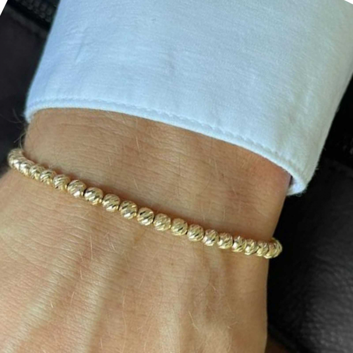 Brățară cu șnur și bile de Aur 14K 4 mm [2]