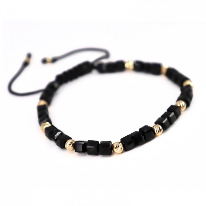 Brățară cu Șnur și Bile de Aur 14K 585, Cristale Sticlă Cubice 4 mm [2]
