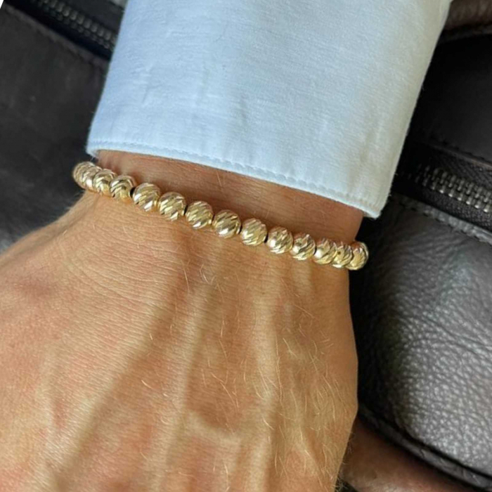 Brățară cu șnur și bile de Aur 14K 6 mm [2]