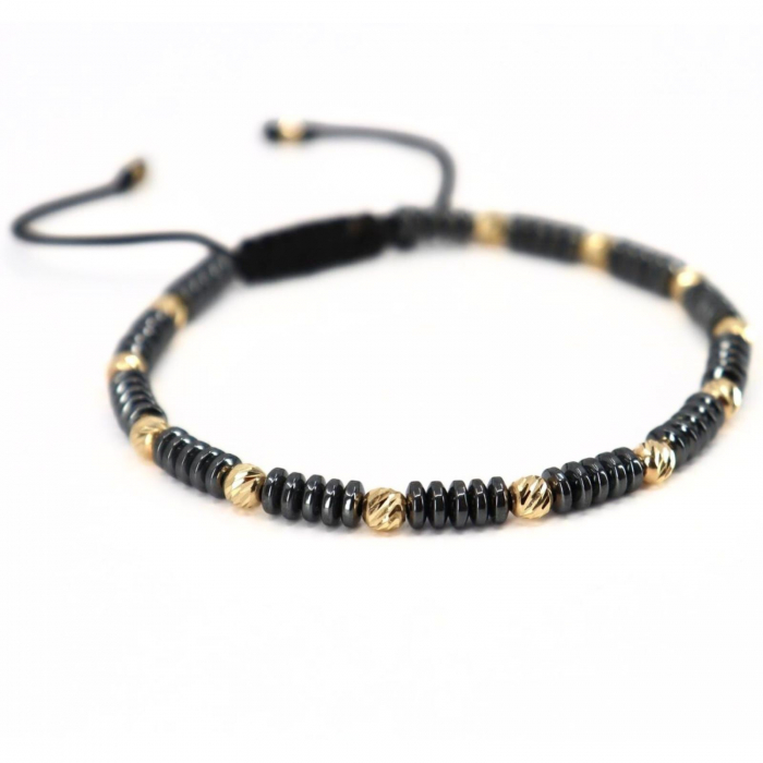 Brățară cu Șnur și Bile de Aur 14K, Hematit Discuri 4 mm [2]
