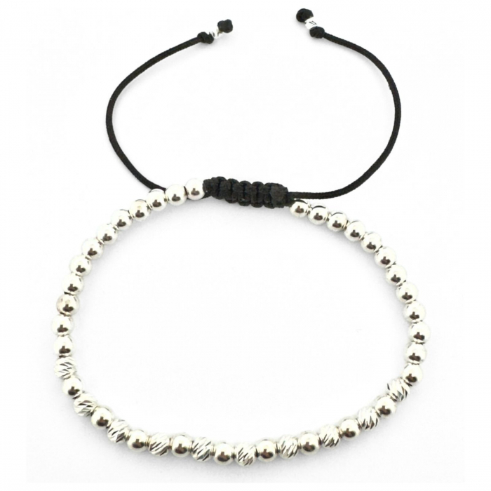 Brățară cu Șnur și Bile din Argint 925 4mm, Unisex [3]