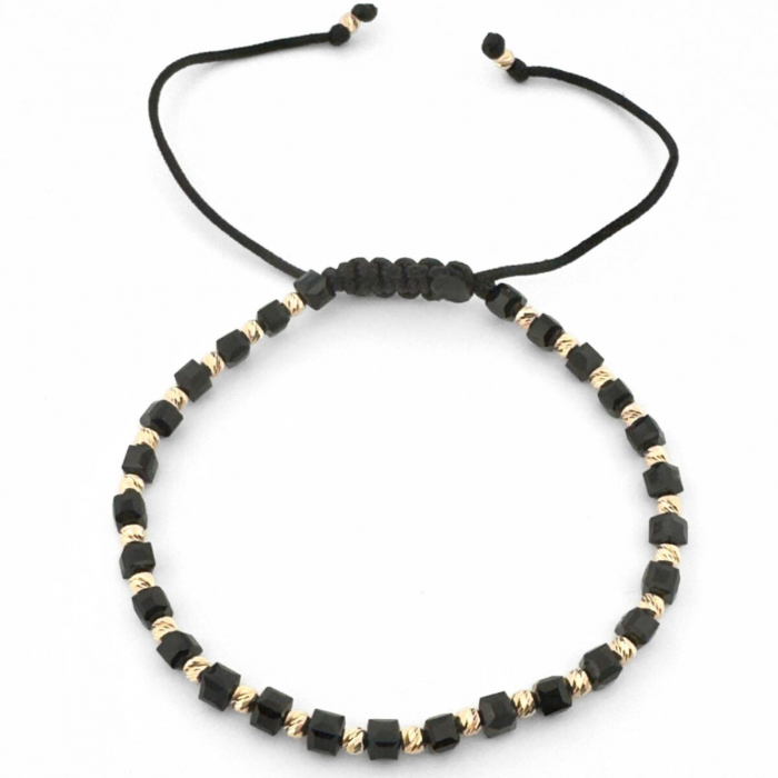Brățară cu Șnur și Bile din Aur 14K, Cristale de Sticlă Cuburi 3mm, Unisex [2]