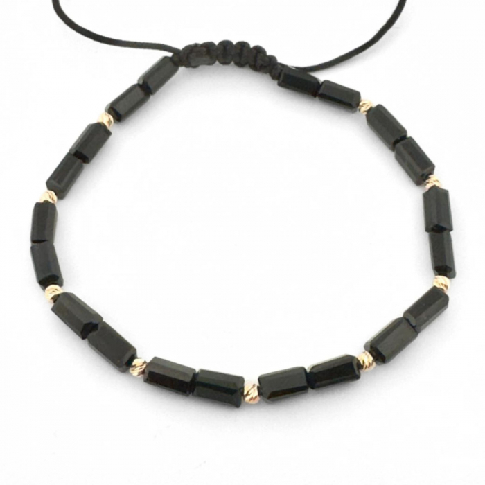 Brățară cu Șnur și Bile din Aur 14K, Cristale de Sticlă Dreptunghiulare, Unisex [2]