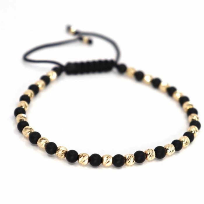 Brățară cu șnur și biluțe de aur, pietre onix 4 mm [3]