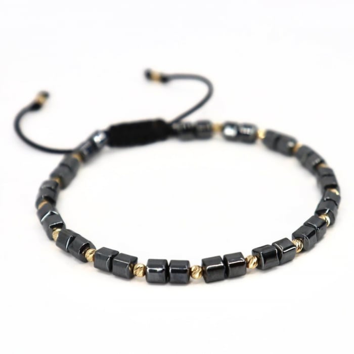Brățară cu Șnur și Biluțe din Aur 14K, Hematit Cuburi 4 mm [2]