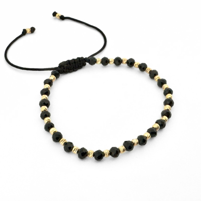 Brățară cu Biluțe de Argint Placate cu Aur 18K, Cristale Sticlă 4mm, Șnur Reglabil, Unisex [3]