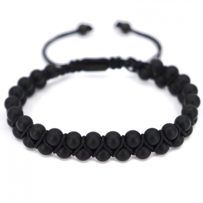 Bratara dubla cu pietre onix negru mat 6 mm, snur impletit [4]