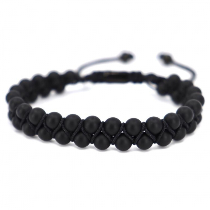 Bratara dubla cu pietre onix negru mat 6 mm, snur impletit [3]