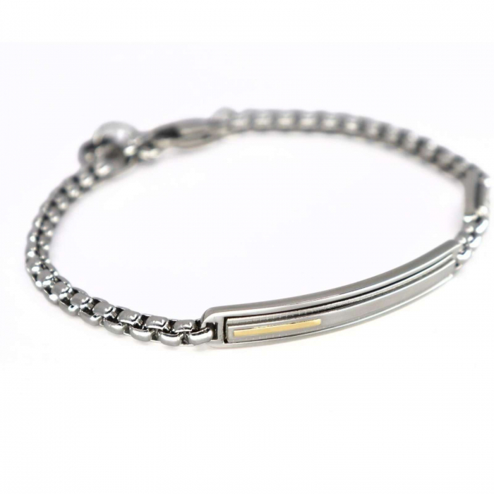 Brățară Inox Bărbați, cu Lanț și Plăcuță cu Aur 18K [2]