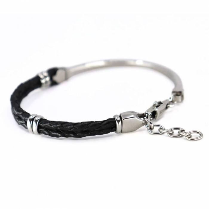 Brățară Inox Bărbați cu Piele Neagră și Aur 18K, Mărime Reglabilă [3]