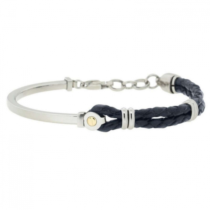 Brățară Inox Bărbați cu Piele Neagră și Aur 18K, Mărime Reglabilă [4]