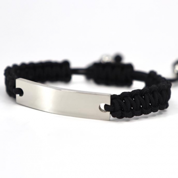 Brățară Inox Bărbați - Plăcuță Argintie Personalizată - Șnur Împletit Reglabil [3]