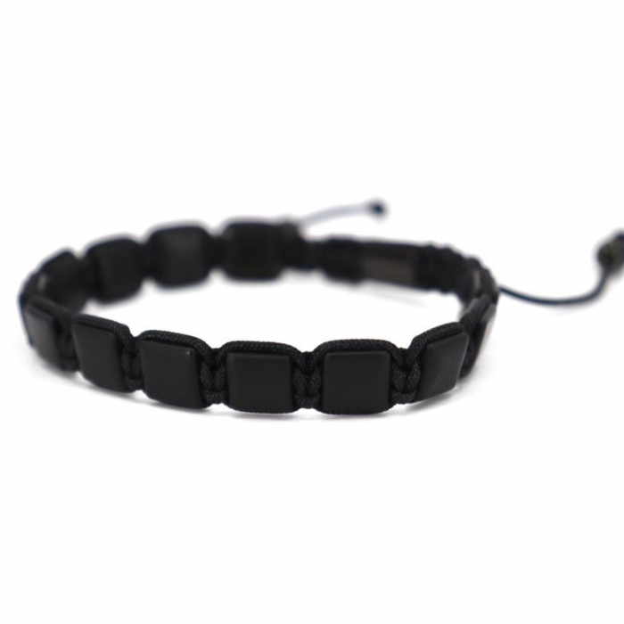 Bratara onix 8 mm, pietre patrate mate, snur macrame impletit [5]