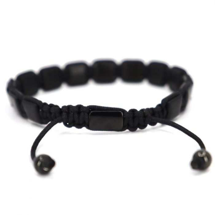 Bratara onix 8 mm, pietre patrate mate, snur macrame impletit [3]