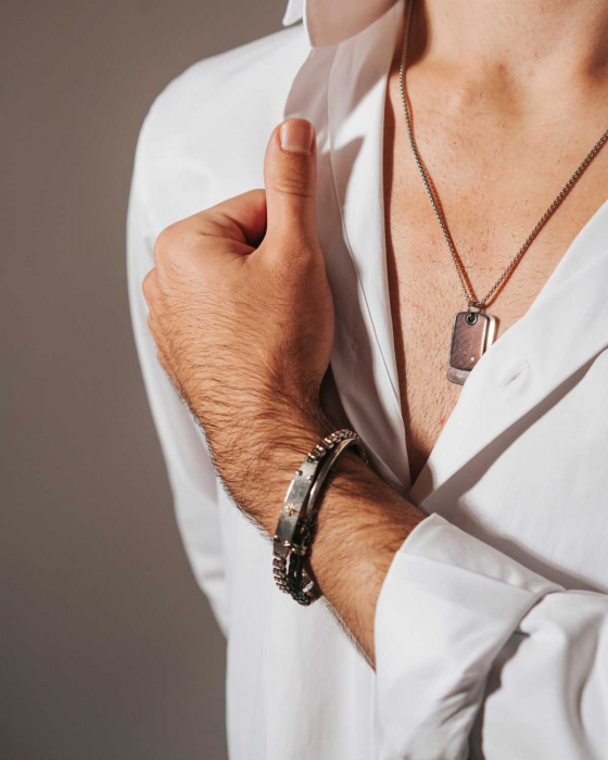 Brățară Oțel Inoxidabil Bărbați, cu Lanț și Plăcuță cu Aur 18K [2]